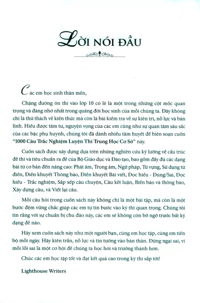 1000 CÂU TRẮC NGHIỆM LUYỆN THI THCS MÔN TIẾNG ANH